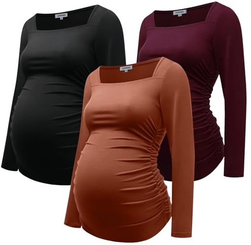 GINKANA Umstands-Shirts, quadratischer Ausschnitt, schmale Passform, T-Shirt, Schwangerschaft, Basic, Langarm-Shirt für den täglichen Gebrauch