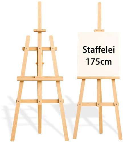 Staffelei Holz groß Leinwand Ständer 175 cm - Holzständer für Sitzplan Hochzeit Canvas Painting Staffeleien Bilderständer Easel für Kinder und Erwachsene Kiefernholz