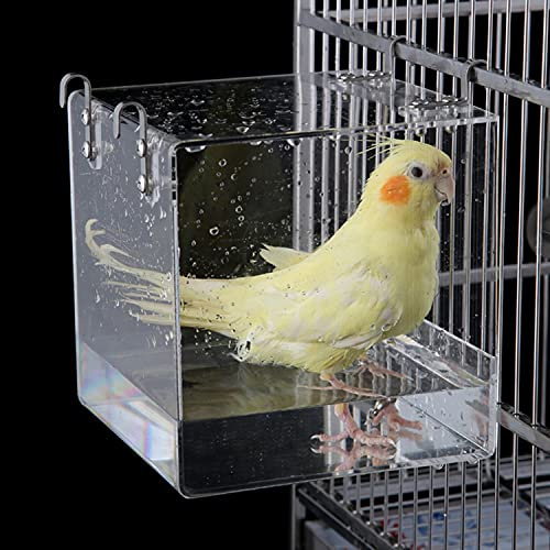 GURECOD hängende Vogelbadewanne Würfel Vogelbadewanne Badebox Schüssel Käfigzubehör kleine Vögel Kanarienvögel Lerchen Papageien Kakadus Unzertrennliche Papageien Bad (13x13x11cm)