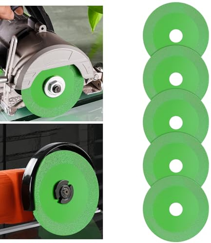 Flintronic 5 Stück Diamanttrennscheibe, Ø125mm x 15mm Glas-Trennscheibe, 22.23mm Innere-Glasschneidescheibe, Glass Cutting Disc, Diamantsägeblatt-Geschnittenes für Keramik Keramikfliesen glass(Grün)