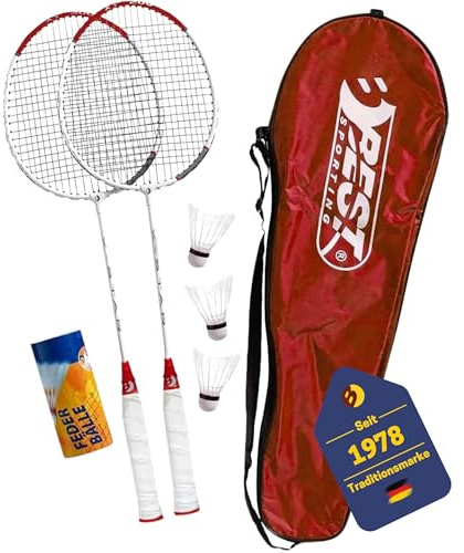 Best Sporting Badminton Set 260 XT – Mit 2 leichten Schlägern, 3 Bällen und praktischer Tragetasche – Perfekt für den Freizeitsport im Garten, Park oder am Strand