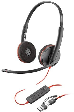Poly Blackwire 3220 schnurgebundenes USB-C-Headset, Noise Cancelling-Mikrofon, Stereo-Design, Verbindung mit PC/Mac über USB-C oder USB-A, Kompatibel mit Teams/Zoom, SoundGuard-Technologie