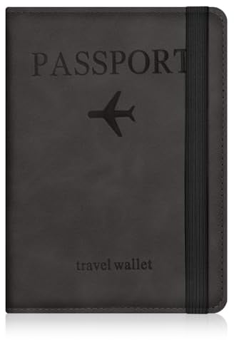 AOOSU Reisepasshülle, PU Leder Passport Cover mit RFID-Blocker, Kunstleder Passhülle für Damen und Herren Reisepass Hülle, Travel Passport Holder für Kreditkarten Ausweis Reisedokumente - Schwarz