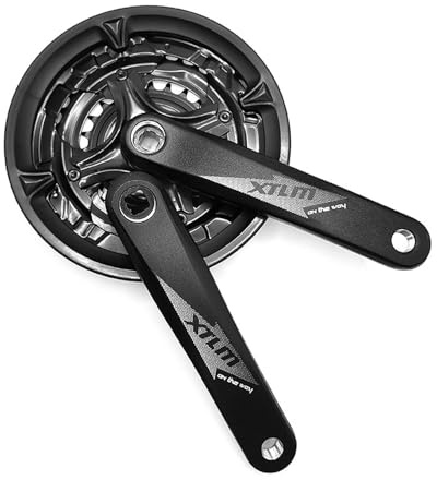 kefeimumu Mountainbike-Kurbelgarnitur, quadratisches Loch, 42T/48T, Aluminium-Kettenblatt-Set mit Kurbelarm und Kettenschutz, kompatibel für MTB, Rennrad und Pendlerfahrräder (42T)