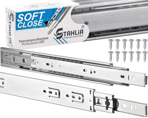 Stahlia Schubladenschienen VOLLAUSZUG 45 x 400mm (2 STÜCK) Softclose (mit Selbsteinzug & Dämpfung) Teleskopschiene|Tragkraft 35 kg/Paar |Kugellager mit Stahlkäfig