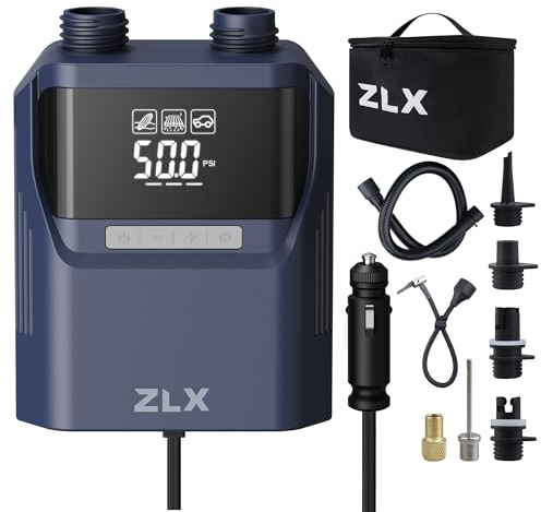 ZLX SUP Elektrische Luftpumpe, 50PSI Luftpumpe Elektrisch, Hochdruck Doppelstufen Paddel Brett Zubehör für Stand Up Paddling Board, Boote, Kajak, Luftmatratzen