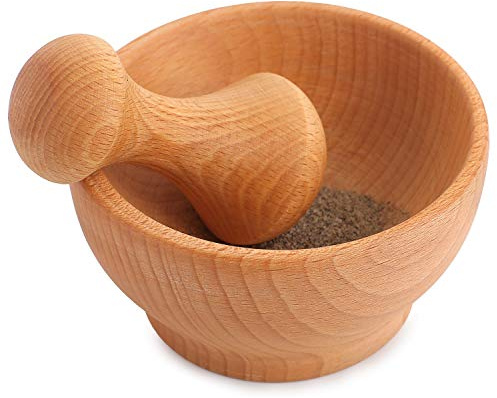 Creative Home Mörser und Stößel aus Holz | Natürliches Buchenholz | 6 x 10,5 cm Durchmesser | Manueller Zerkleinerer | Stark und langlebig | Perfekt für Kräuter, Nüsse und Gewürze
