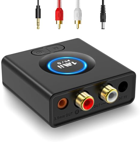 1Mii Bluetooth 6.0 Empfänger für Stereoanlage, Wireless Audio Adapter | 12 Std. Akku, Cinch & 3,5mm Klinke, Bass-Boost, Plug & Play für Lautsprecher, Stereoanlage, Verstärker, Autoradio