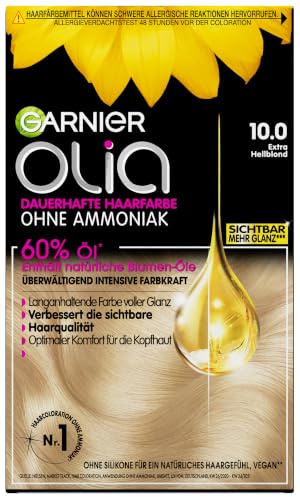 Garnier Olia Dauerhafte Haarfarbe ohne Ammoniak, Mit pflegenden und natürlichen Ölen, Vollständige Grauhaarabdeckung, Permanente Coloration, Nr. 10.0 helles Blond, 3 x 1 Stück
