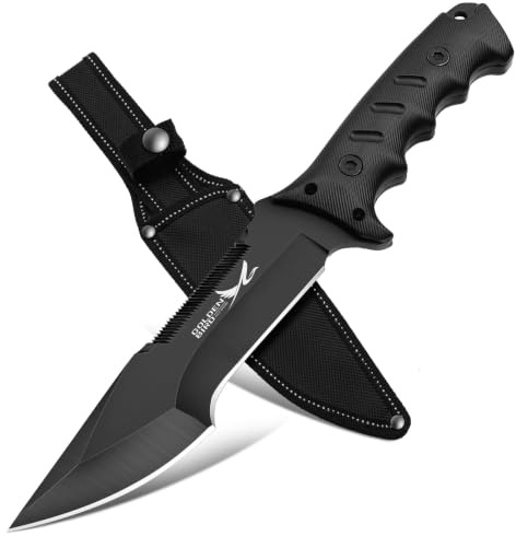 Golden Bird Outdoor Messer Survival mit Säge Schwarz 2 IN 1 Klinge | Jagdmesser Feststehende Klinge mit Oxfordscheide - 58HRC 9CR18MOV Stahl Bushcraft Messer Full Tang - Geschenke für Männer