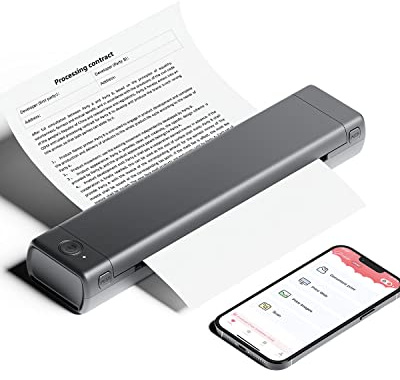 Phomemo Portable Drucker, M08F Bluetooth Mobile Tragbarer Drucker A4 unterstützen 210x297mm A4 Thermopapier, Wireless No-Ink Reisedrucker, kompatibel mit Android und iOS für Unterwegs & Laptop