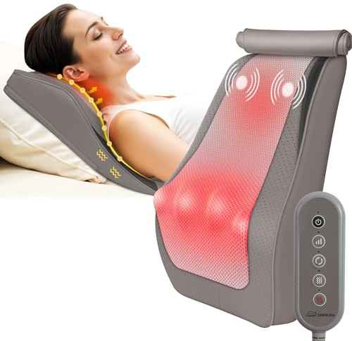 Snailax Shiatsu-Nackenmassagegerät mit Wärme und Vibration, Knet-Massagegerät Rücken Nacken Schulter, Rückenmassagegerät, Massagekissen, Geschenke Männer Frauen, Beige