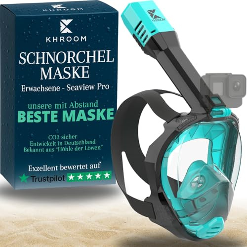 Khroom Schnorchelmaske Erwachsene Vollmaske | Unsere Beste CO2 sichere Tauchermaske Seaview Pro zum Schnorcheln | Tauchmaske Vollgesichtsmaske | Fullface Tauchermaske (L/XL, Türkis)