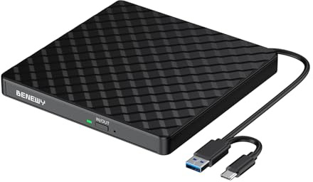 BENEWY Externes DVD Laufwerk Extern USB 3.0 CD Laufwerk Extern USB C CD/DVD Brenner Externes Laufwerk für Laptop Windows 11/10/ 8.1/7 PC Desktop MacBook Mac OS Linux