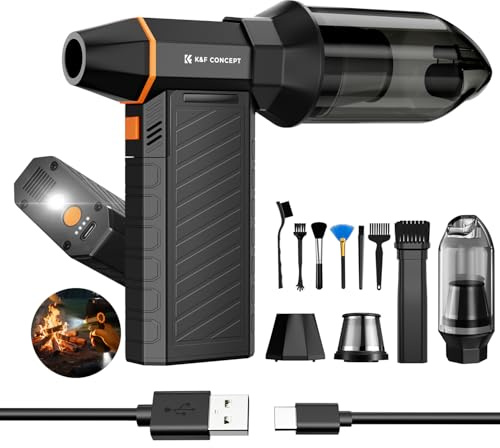 K&F CONCEPT 2-in-1 Elektrische Staubgebläse & Staubsauger, 300000RPM | 2 LED-Leuchten, 6 Multi-Bürsten und Bürstenloser Motor, Ultraleise Druckluft für PC, Tastatur, Auto und Außen, BS500M