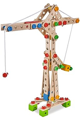 Eichhorn Constructor Kran, vielseitiges Holzspielzeug, 170 Bauteile, 5 Verschiedene Konstruktionen, für Kinder ab 6 Jahren