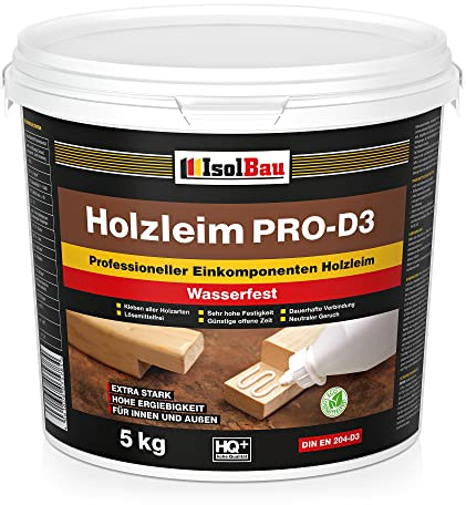Isolbau Holzleim PRO-D3-5 kg Eimer Extra starker Holzkleber für alle Holzarten, für Innen & Außen, Wasserfest, Lösemittelfrei