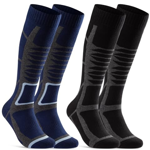 sockenkauf24 2 Paar Skisocken Herren & Damen Ski Kniestrümpfe 34175 WP (Schwarz Blau 43-46)