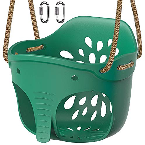 BeneLabel Schaukel Kinder, Indoor Outdoor Babyschaukel Weichen Gummi Schaukelsitz Spielplatz Gartenschaukel Eimer Schaukel mit 130-200cm Seil für Kleinkind 1-3 Jahre, Grün Elefant/272kg
