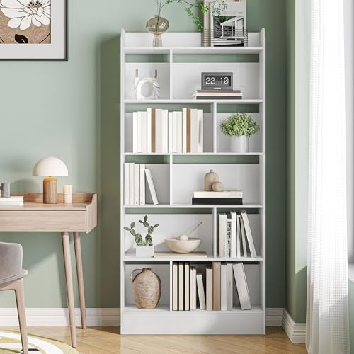 Hzuaneri Bücherregal Bücherschrank 6 Fach Standregal, 24 x 80 x 170 cm Weiß | Aufbewahrungsregal, für Wohnzimmer Büro Schlafzimmer, BC22803X