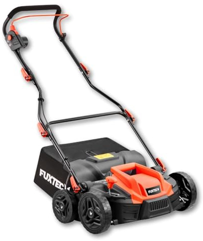 Fuxtec Elektro-Vertikutierer FX-EV360, Rasenlüfter mit 1500 W Power, 36 cm Arbeitsbreite und Tiefeneinstellung in 5 Stufen, 45 L Grasfangkorb