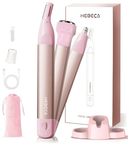 Nasenhaarschneider für Frauen, 3-in-1 Gesichtshaarentfernungstrimmer, wasserdicht, tragbar, wiederaufladbar über USB, mit Reisetasche