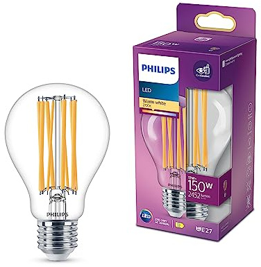Philips LED Classic E27 Filament Lampe (150 W), LED Lampe mit warmweißem Licht, energiesparende LED Beleuchtung mit langer Nutzlebensdauer, Klar