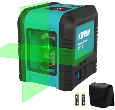 Kiprim LV1D Selbstnivellierender Grün-Kreuzlinienlaser | Reichweite 15 m, Genauigkeit ±0,2 mm/m, IP54 Schutz, 360° Vertikale & Horizontale Laserlinien, Batterien und Tasche Inklusive