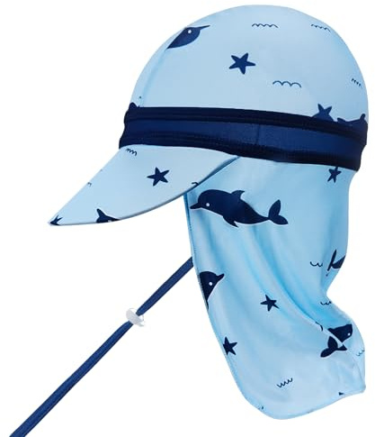 crazy bean Sonnenhut Kinder für Strand Schwimmbäder Schirmmütze mit Nackenklappe Sommermütze Fischerhut Lässig Sonnenhut für Junge Mädchen mit Verstellbarer Kinnriemen Regenhut