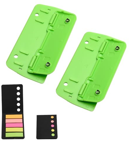 KQDRAVINE 2 Stück Taschenlocher mit Haftnotizen, Locher für Ordner über ein Integriertes Lineal mit 12 cm Maßangaben, Hole Puncher Locher Klein für Schule, Büro, Zuhause Grün