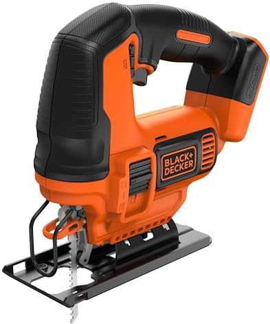 BLACK+DECKER Akku-Stichsäge (18 V, 19 mm Hublänge, 55 mm Schnitttiefe, Sägeblasfunktion, Schutzbügel, Schalterelektronik, inklusive Holzsägeblatt, ohne Akku und Ladegerät) BDCJS18N