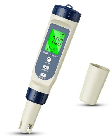 YAOBLUESEA 5 in 1 Pool Wassertester PH Messgerät, Wasserqualität Tester mit Digital-Display, TDS/EC/Salzgehalt/Temperatur/pH Tester, für Trinkwasser, Pool, Aquarien, Hydroponik