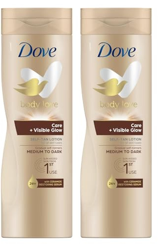 2x Dove Sommer Leuchtende Stufenweise Selbstbräuner Körper Lotion Medium Zu Dunkel - 400ml