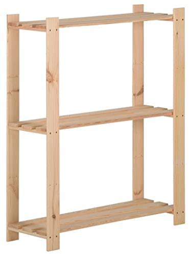 vidaXL Kiefernholz Massiv Lagerregal mit 3 Böden Standregal Haushaltsregal Küchenregal Holzregal Kellerregal Schwerlastregal Regal 60x28,5x90cm