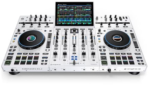 Denon DJ PRIME 4+ WHITE DJ-Controller mit Stem-Trennung auf 4 Decks, WLAN-Streaming, Drop Sampler Mixer, 10.1-Zoll Touchscreen, Beleuchtungssteuerung, Weiß