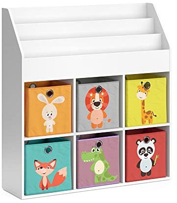 Vicco Kinderregal Luigi, Weiß, 107.2 x 114.2 cm | mit 6 Faltboxen opt.1, zur Aufbewahrung von Spielzeug und Büchern kombinierbar