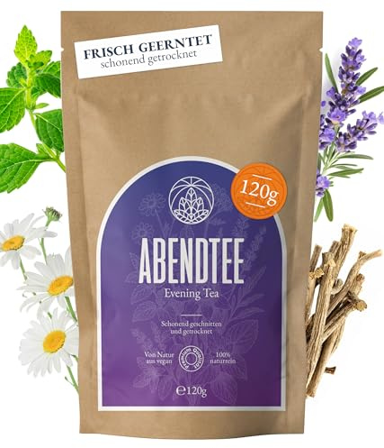 Abendtee Monte Nativo 120g – Kräutertee lose mit Melisse, Baldrian, Kamille, Lavendel, Pfefferminze & weiteren Kräutern – Loser Tee Für Entspannung, innere Ruhe, gute Nacht - Schlaftee-Beruhigungstee