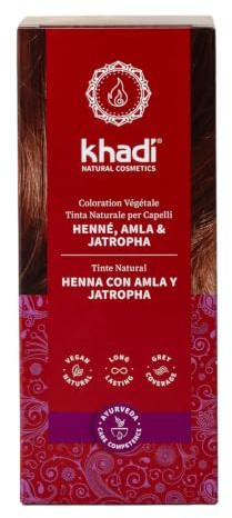 khadi Henna Amla Jatropha Pflanzenhaarfarbe für Tiefrot, 100 g | Permanente Naturhaarfarbe mit intensiver Farbbrillanz; pflegt & kräftigt Haar & Kopfhaut, 100% zertifizierte Naturkosmetik