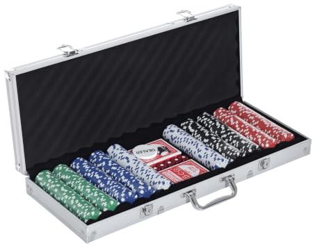HOMCOM Pokerkoffer Pokerset 500 Pokerchips 2xKartenspiel 5xWürfel 1xAlukoffer Poker Set Jetons Koffer Alu+ Polystyrol 55,5x22x6,5 cm