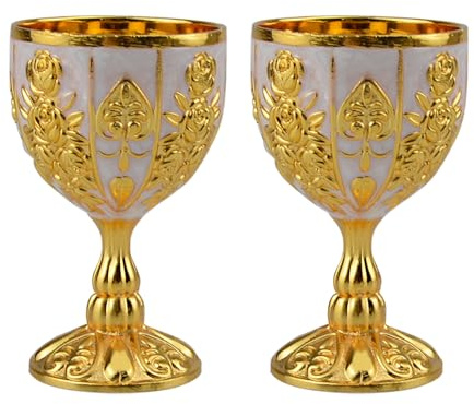 2 Stück Vintage Kelch Goldene Antike für Wein Whisky Cocktails (Goldweiß) | Mittelalterlicher, Einzigartiges Musterdesign, Feine Verarbeitung, Vielseitig als Weinkelch, Teetasse oder Sammlungsstück
