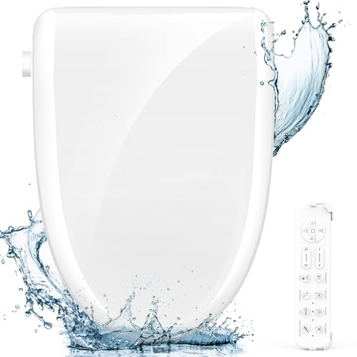 Smart Bidet Beheizter Toilettensitz mit Düse, Japanische Toilette Sitz mit Warmwasser & Trockner, Selbstreinigende Düse aus Volledelstahl, Nachtlicht, Einstellbarer Wasserdruck, Leicht zu reinigen