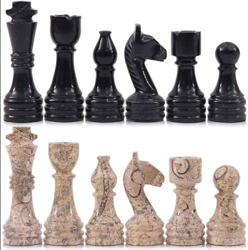 Radicaln Marmor-Schachfiguren, 8,9 cm, Schwarz und Koralle, handgefertigtes Reiseschachset mit Figuren für Erwachsene, ideale Schachfiguren für Brettspiele