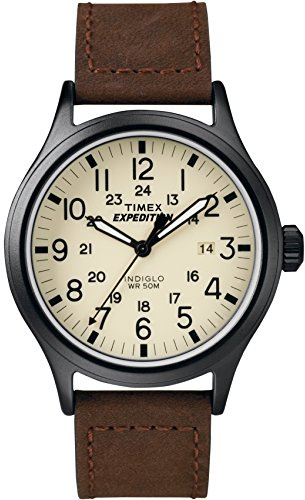 Timex Expedition Herren-Quarzuhr mit beigem Zifferblatt, Analog-Anzeige und braunem Lederarmband T49963