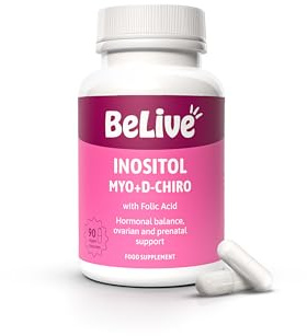 BELIVE Inositol Myo - Für Kinderwunsch, auch bei Zyklusstörungen durch PCO Syndrom – Myo-Inositol mit Folsäure, Vitamin B6 und Zink - Hochdosiert, Hormonfrei, Vegan, Zuckerfrei - 90 Inositol Kapseln