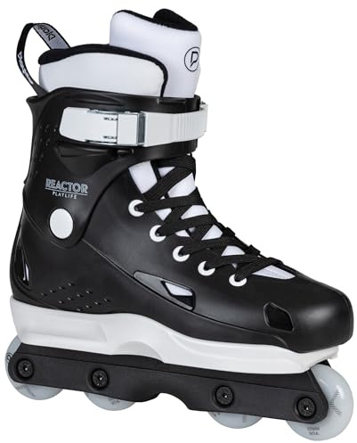 Playlife Aggressive Inline Skate Reactor - Inlineskate für Street, Skatepark und Halfpipe - Inliner Stuntskate Schwarz Gr. 37-46 mit Kizer Fluid V Frame Playlife Basic Rollen - Flat-Setup