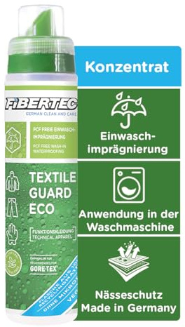 FIBERTEC Textile Guard Eco Wash-In 250ml - 100% PFAS-freie Imprägnierung für die Waschmaschine, Ergiebiges Konzentrat für Regenjacken und Outdoorbekleidung, Made in Germany
