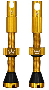 Peaty's X Chris King MK2 Tubeless Ventil Presta - Integrierter Speichenschlüssel & Ventilkernentfernungskappen, Mountainbike, Rennrad Fahrrad Reifen, Kompatibel einfügen, 7075 Aluminium - 42mm Gold