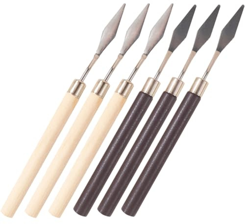 SKISUNO 6 Stück Kosmetikspatel aus Edelstahl und Holzmaserung zum Mischen und Blenden von Nagellack und Pigmenten für Nailart Zubehör
