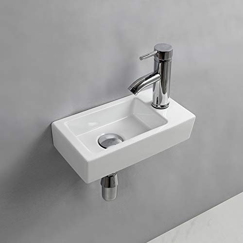Waschbecken zur Wandmontage, klein, rechteckig, Keramik, rechts
