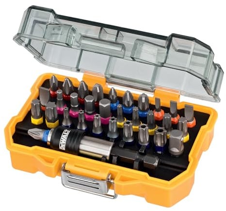 DEWALT 32-tlg. Schrauberbit-Set DT7969 (25 mm Bit-Set mit allen gängigen Schraubkopfprofilen, inkl. Schnellwechsel-Bithalter, Farbcodierung für schnelleres Finden, robuste Aufbewahrungsbox)